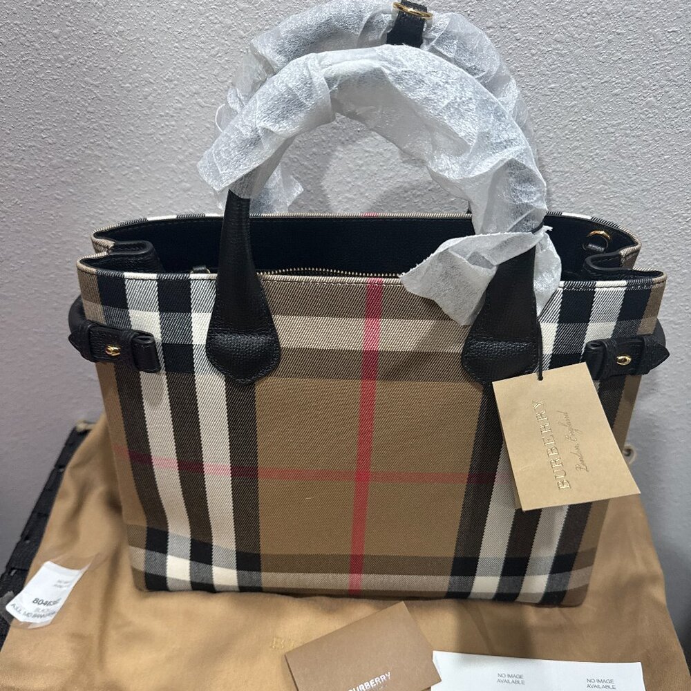 Burberry Medium Banner (House Check/Leather/Canvas) NWT